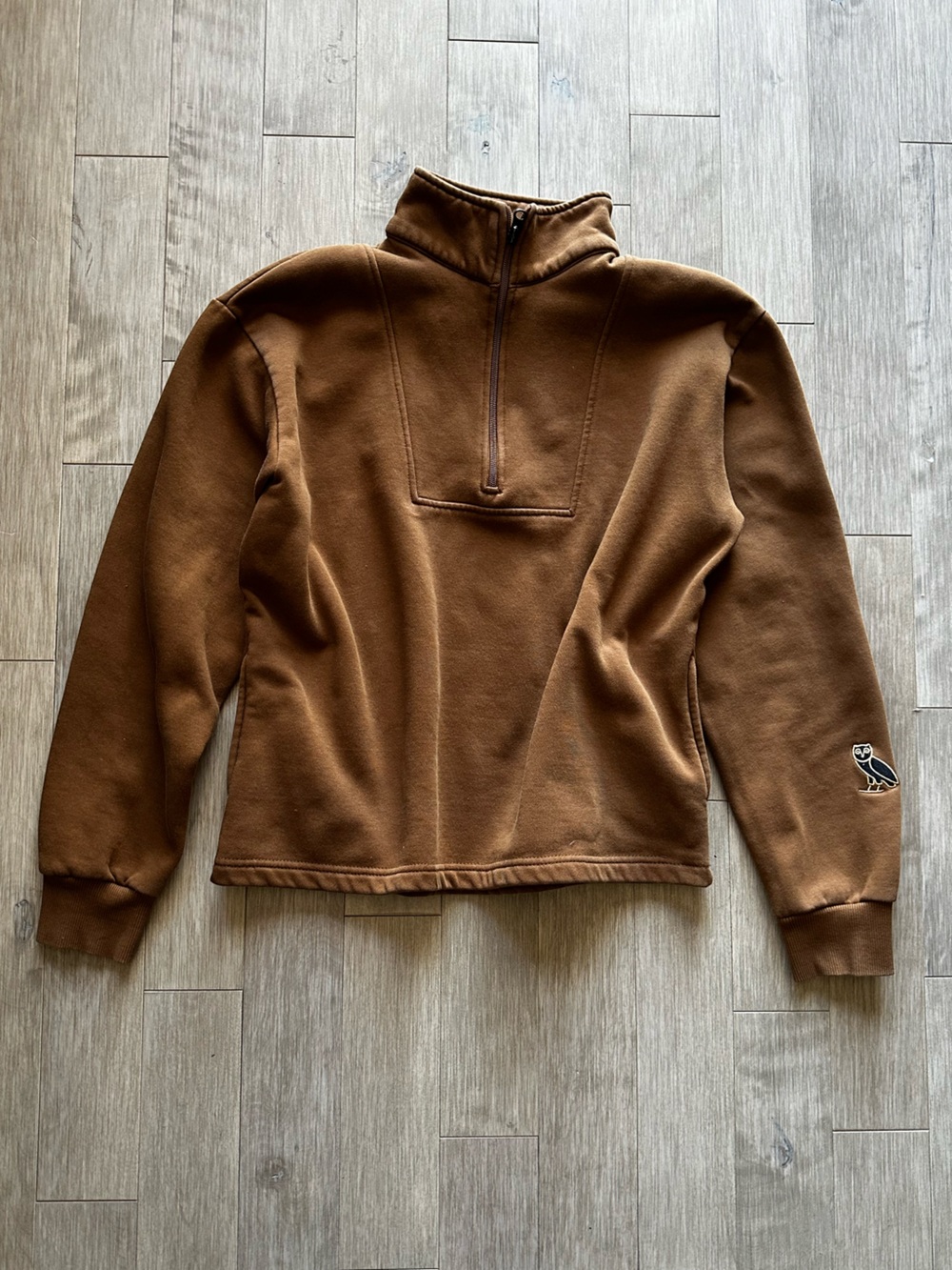 OVO Casual Tan Zip-Up Chocolate Brown Sweater Size Large‎